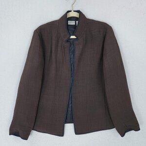Chicos Jacket Womens 1 Brown 8 Silk Blend Textured Crinkle Open Front Blazer
